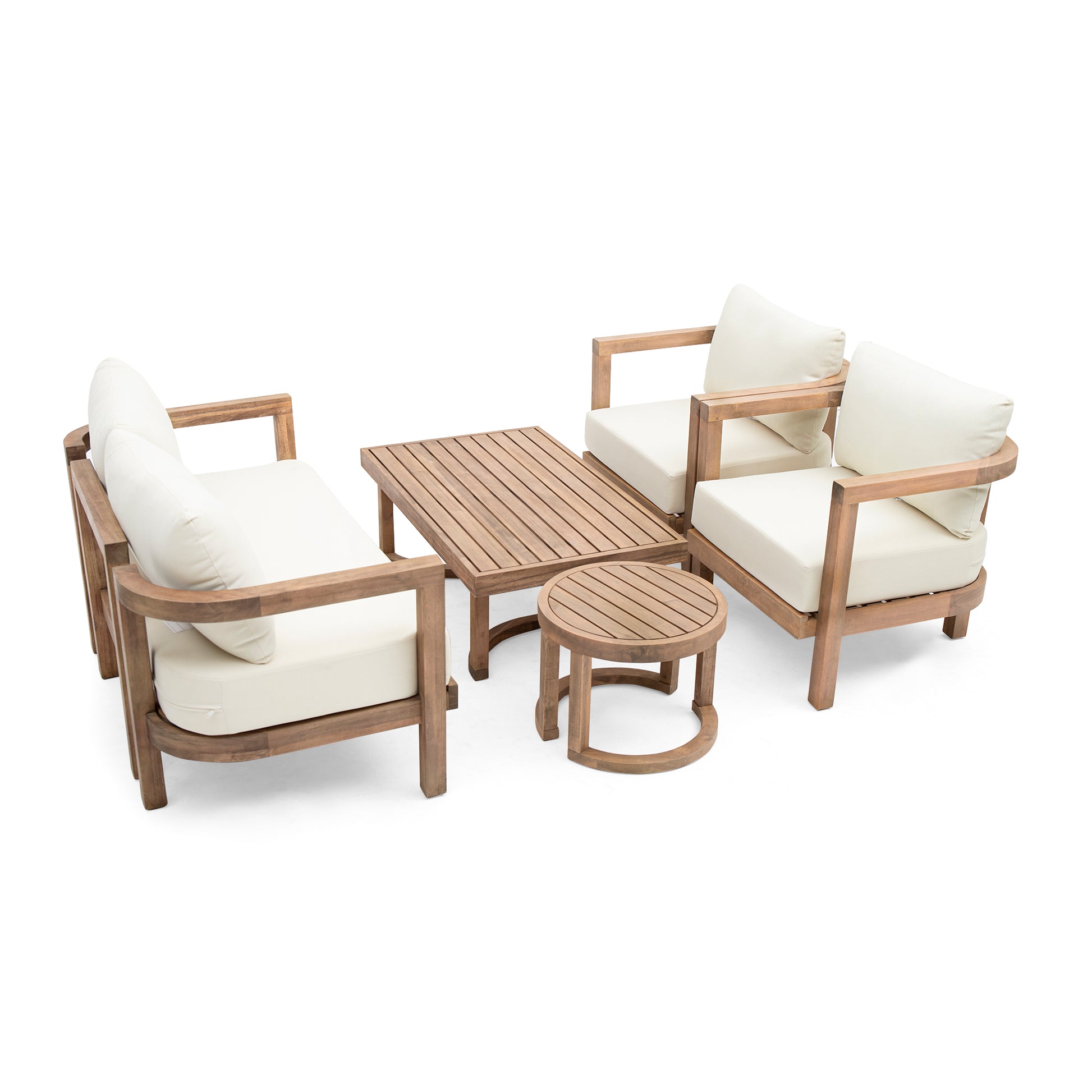 5 Pieces Acacia Wood Patio Furniture Set, Outdoor Furniture With Coffee Table, Patio Conversation Set Deep Seating With Soft Cushion, Porch Chairs For Garden, Backyard Porch Balcony, Brown Wash, Beige Yes Brown Beige Seats 4 Garden & Outdoor Sectional