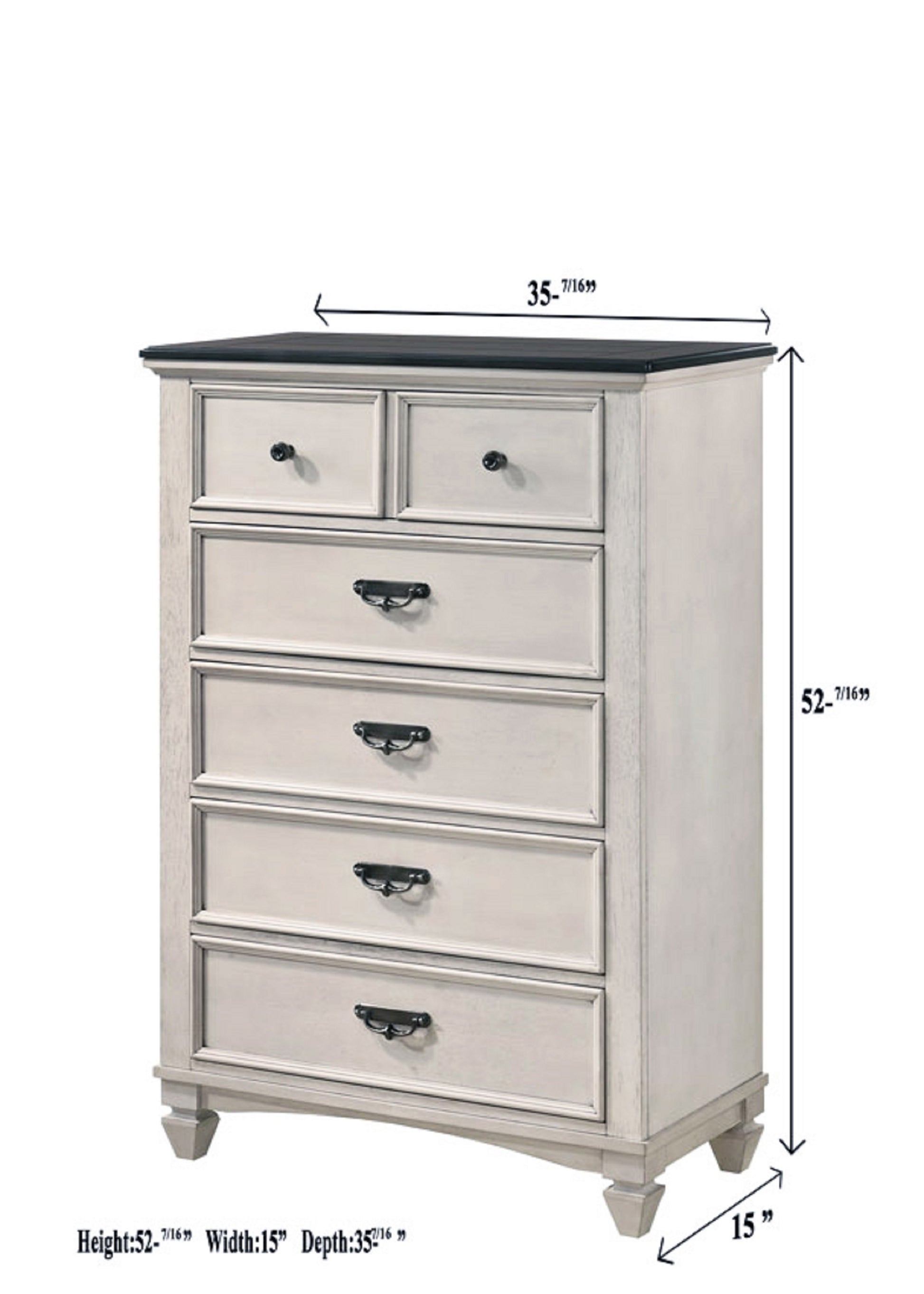 Beautiful Farmhouse Two Tone Finish 1Pc Chest Storage Drawers Bedroom Furniture Black Nickel Hardware Beige Bedroom Farmhouse Solid Wood