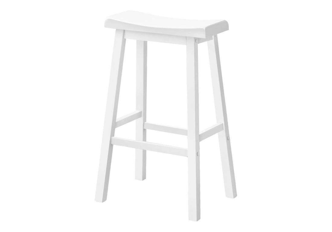 Bar Stool, Set Of 2, Bar Height, Saddle Seat, White Wood, Contemporary, Modern White Solid Wood