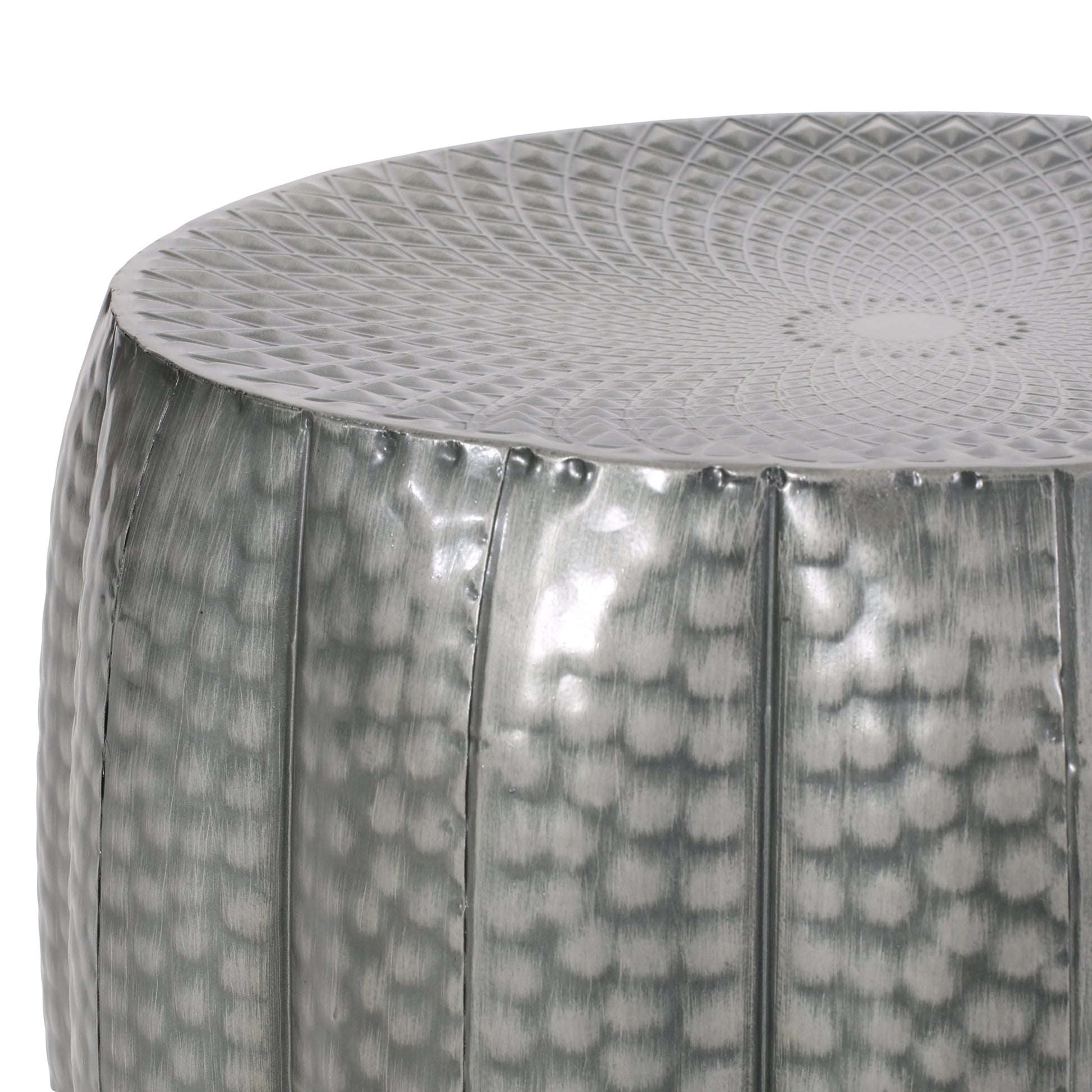 Metal Drum End Table Antique Silver Primary Living Space Contemporary Coffee & End Tables Iron