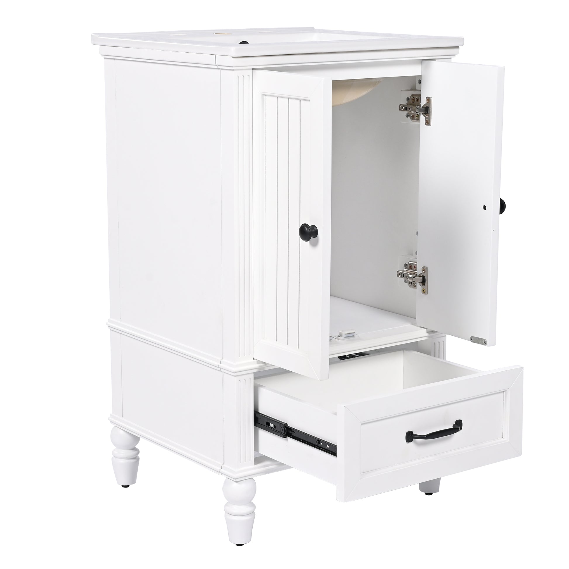 20" Bathroom Vanity With Sink, Bathroom Cabinet With Two Doors, Magnetic Door Stopper And Adiustable Foot Pads, A Drawer, White White Mdf