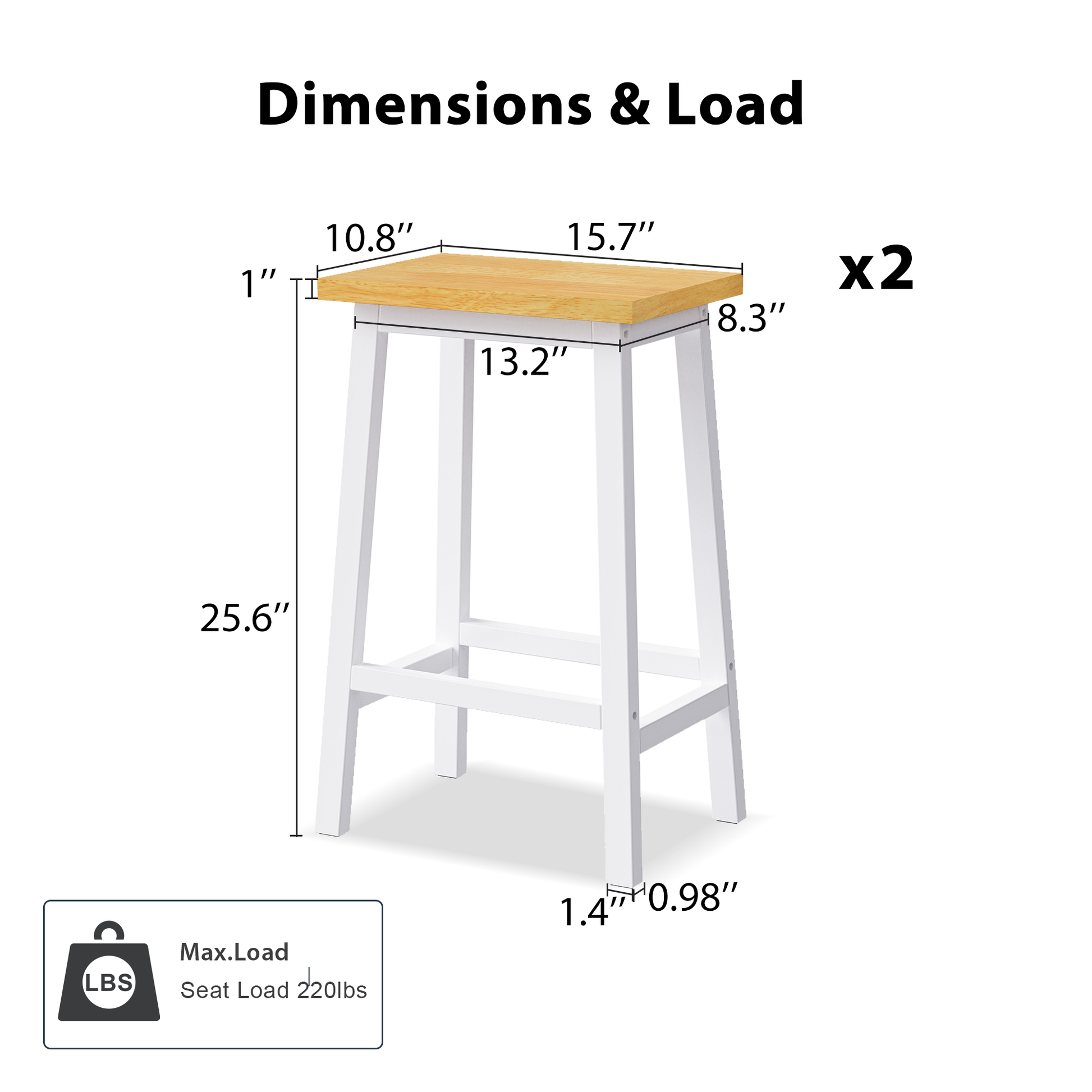 K&K Solid Wood Bar Stools Not Cheap Iron , 25.6" Tall Set Of 2 Bar Chairs, Kitchen Counter Stools With Footrests, Farmhouse Stools For Dining Room, Kitchen, Counter, White White Kitchen Pine Solid