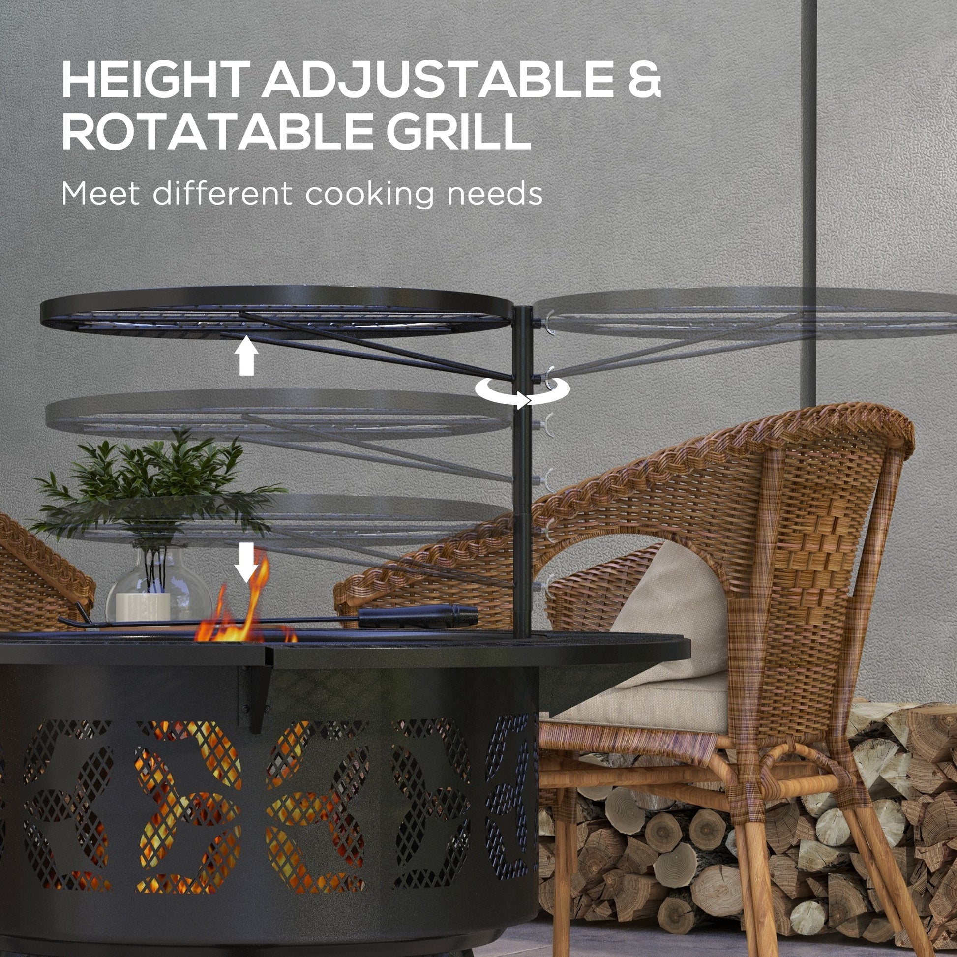 Outsunny 2 In 1 Fire Pit, Bbq Grill, 33" Portable Wood Burning Firepit With Adjustable Cooking Grate, Pan And Poker, Camping Bonfire Stove For Backyard, Patio, Picnic, Black Black Steel