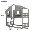 Twin Over Twin House Bunk Bed With Roofwindow, Window Box, Doorwith Safety Guardrails And Ladder, Grey Twin Grey Pine