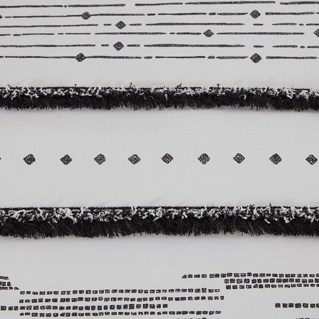 Cotton Printed Comforter Set With Trims Black White Full Queen Queen White Black Cotton