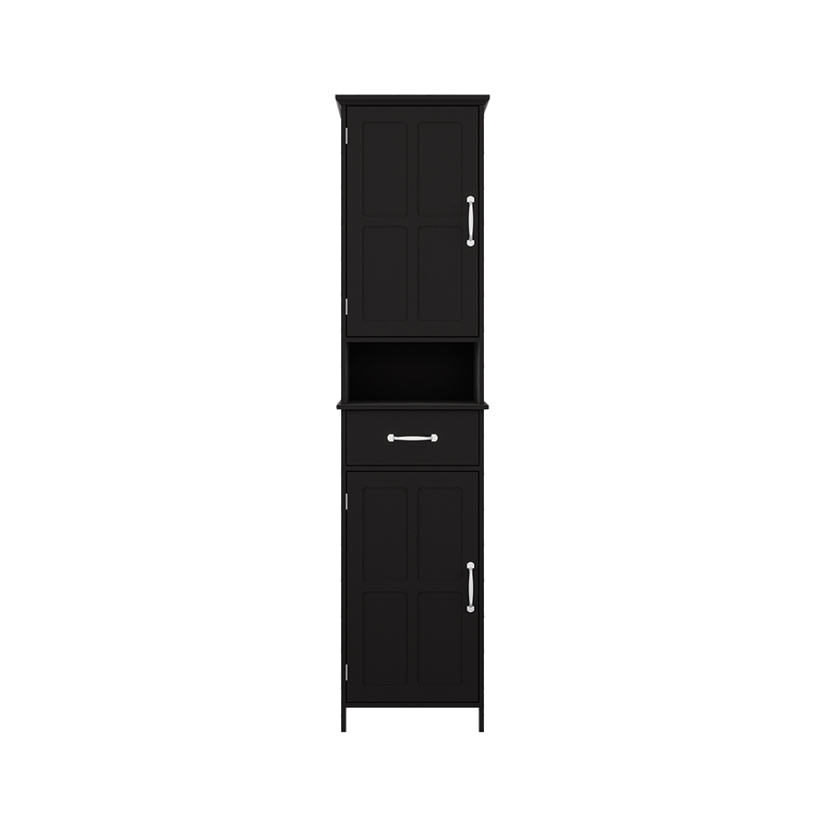 Double Door Narrow Height Slim Floor Standing Cabinet With 2 Adjustable Shelves Black Black Mdf