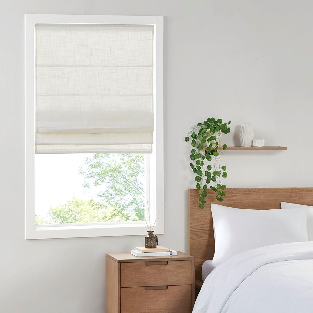 Linen Blend Light Filtering Cordless Roman Shade White Polyester