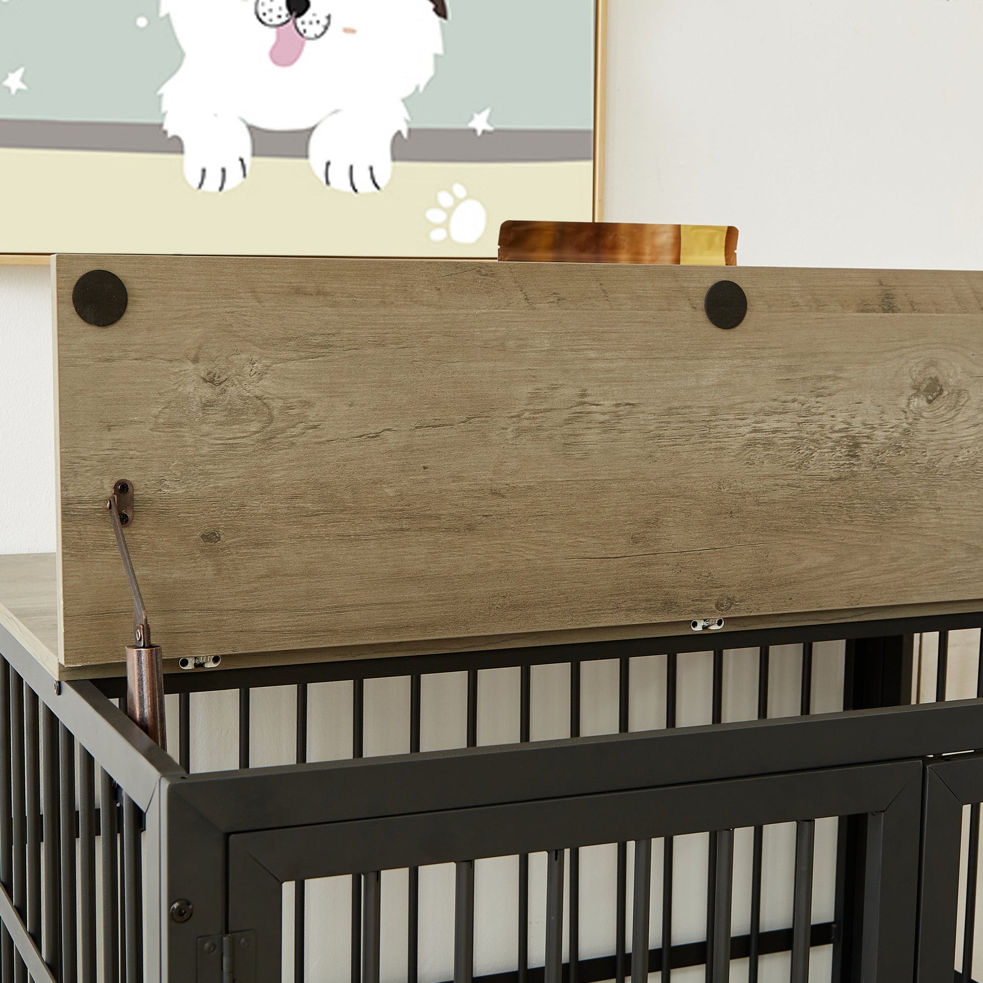 Furniture Style Dog Crate Wrought Iron Frame Door With Side Openings, Grey, 38.4''W X 27.7''D X 30.2''H. Grey Particle Board