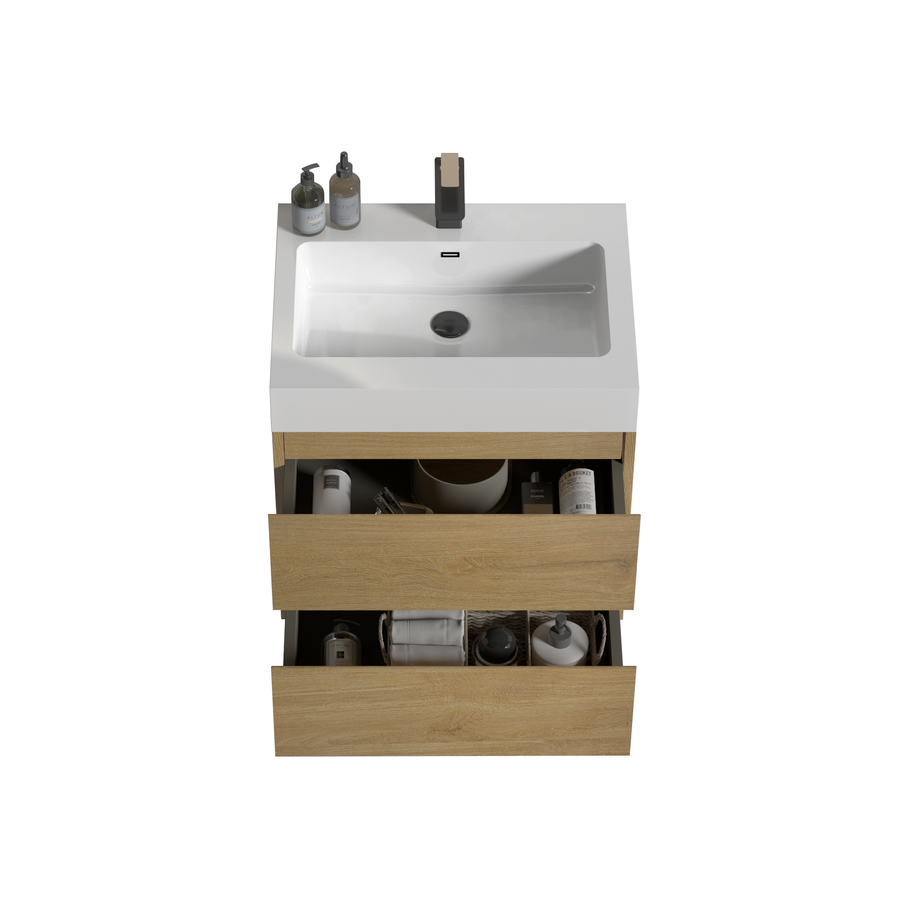 U040 Alice24 106 Alice 24" Natural Oak Bathroom Vanity With Sink, Large Storage Wall Mounted Floating Bathroom Vanity For Modern Bathroom, Pre Assembled Oak Melamine