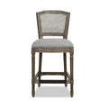 Triomphe Rattan Wicker High Back Armless Counter Bar Stool, Heathered Grey Linen Gray Foam Wood Fabric Rattan