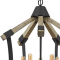 5 Bulb Pendant Fixture With Wooden And Metal Frame, Brown And Black Black Brown Wood Metal