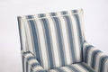 Upholstered Accent Chair, Vintage Armchair With Blue And White Striped Linen Fabric And Trim For Living Room Blue Cotton