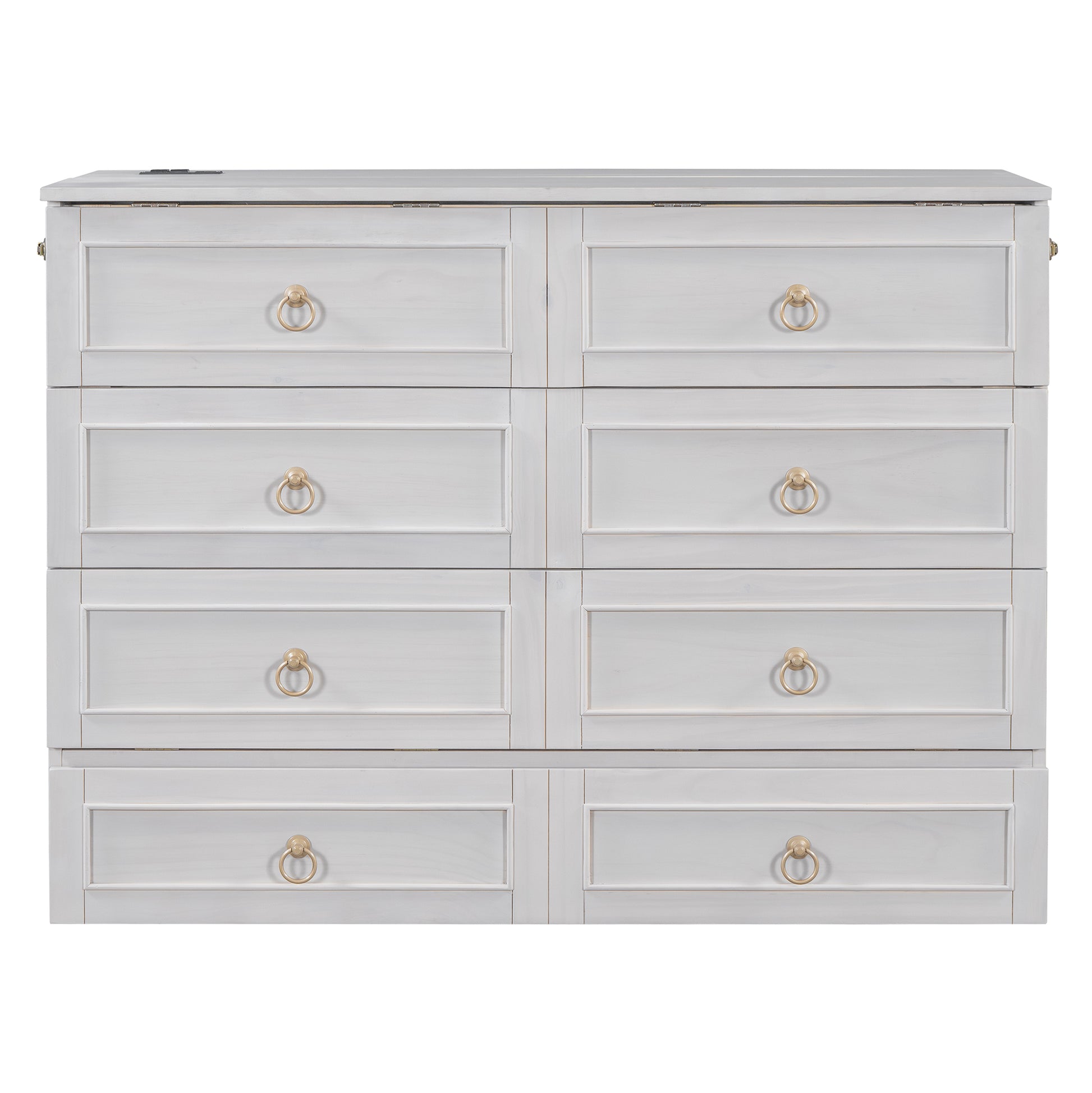 Full Size Murphy Bed With Large Drawers,White Full White Plywood