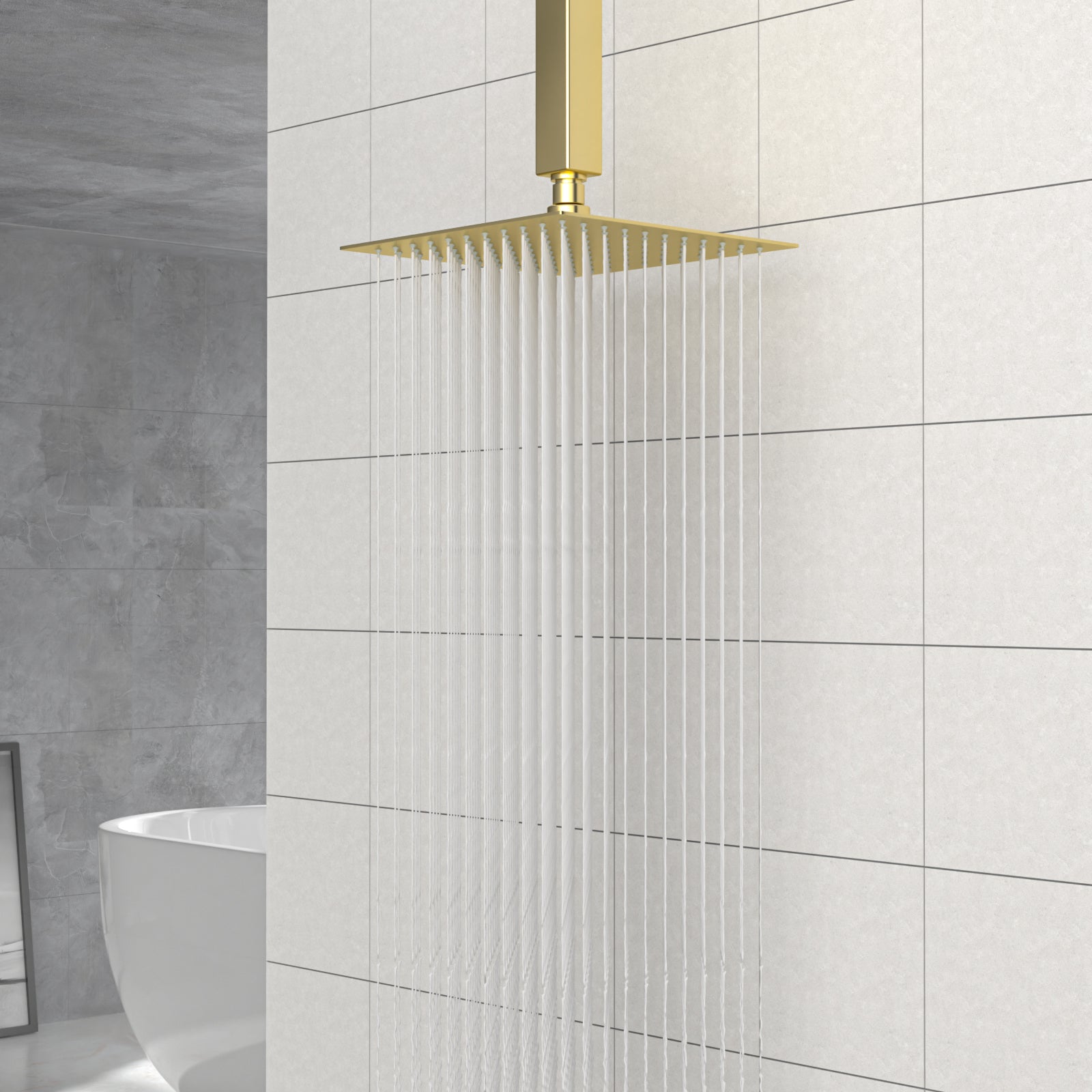 8" Square Rainfall Shower Head, Wall Ceiling Mounted, Gold Gold Stainless Steel