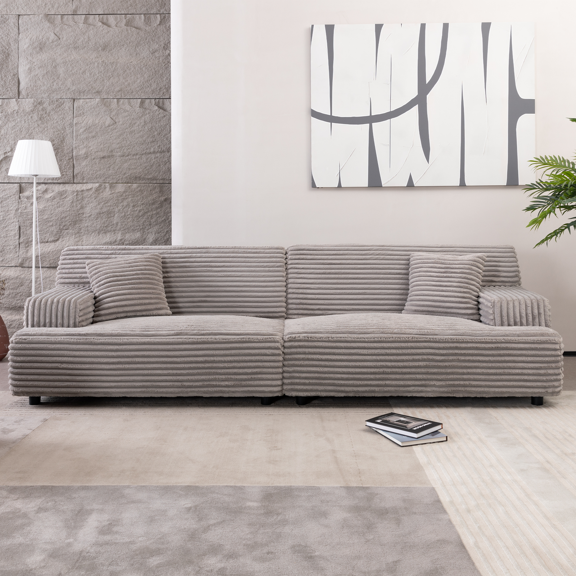 2291 G Modern Sofa, Comfortable Cloud Sofa Soft Plush Corduroy Interior With Square Armrests, Living Room, Bedroom,Grey Sofa Gray Corduroy 3 Seat