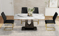 Table And Chair Set, Modern And Minimalist Dining Table, Imitation Marble Patterned Tabletop, Mdf Legs With U Shaped Brackets. Paired With Comfortable Chairs, Suitable For Dining And Living Rooms. Black Gold Mdf Glass