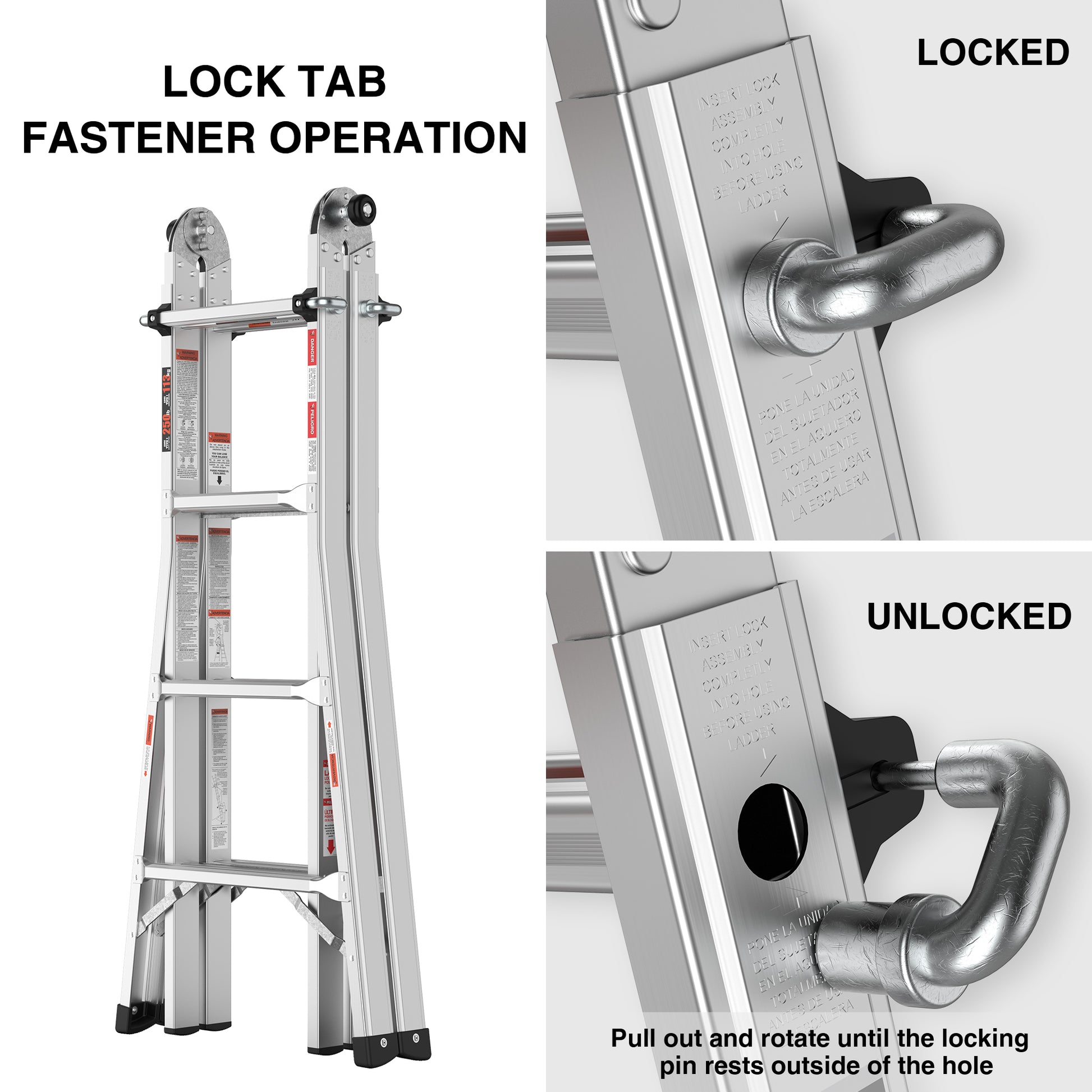 17Ft Multi Position Foldable Aluminum Ladder, A Frame And Straight Ladder, Ansi 250Lbs Grey Aluminium Alloy