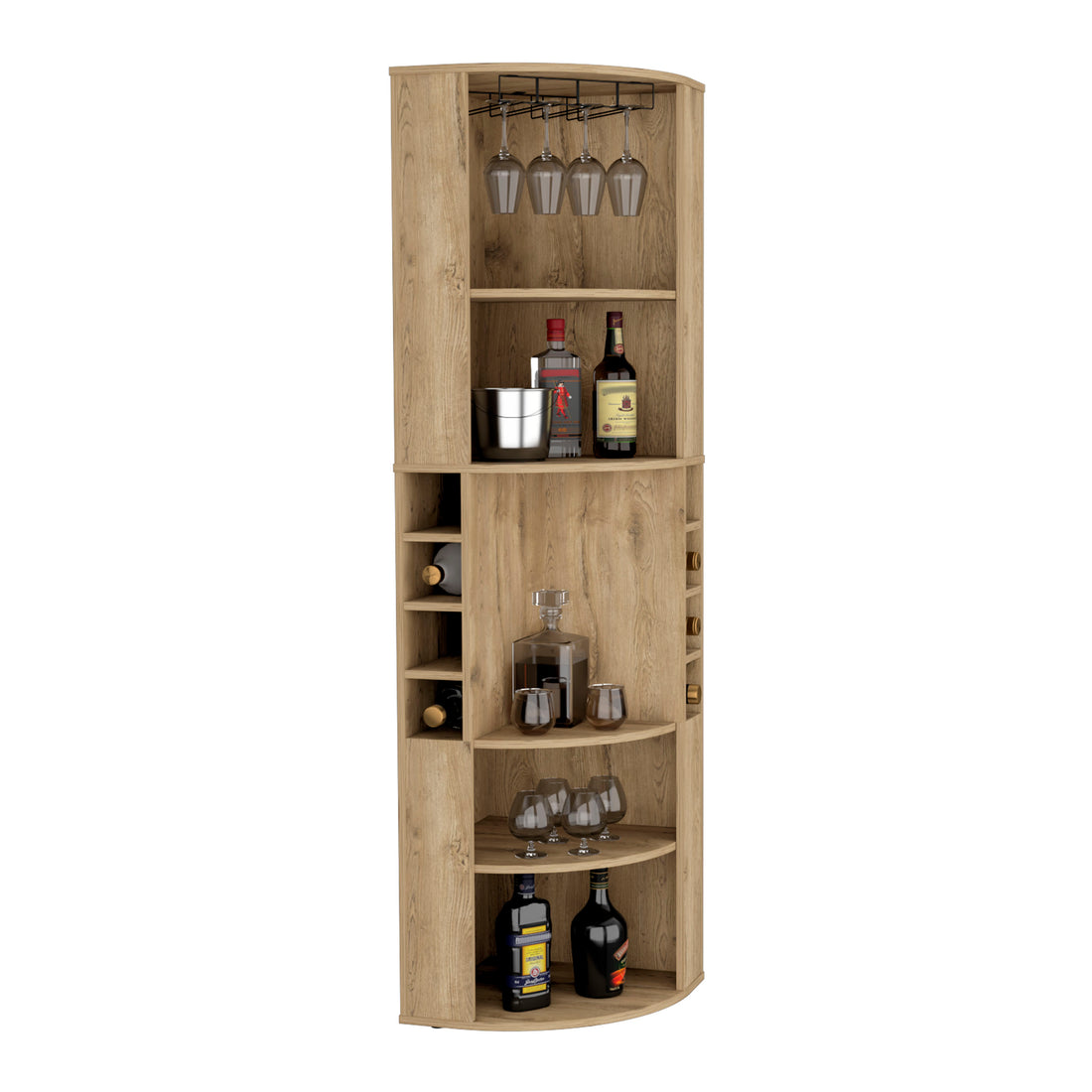 Oban Corner Bar Cabinet With Five Shelveseight Bottle Cubbies And Steamware Beige Primary Living Space Modern Shelves Included Particle Board