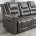 3 Seater Home Theater Recliner Manual Recliner Chair With Two Built In Cup Holders For Living Room,Bedroom, Grey Grey Foam Pu