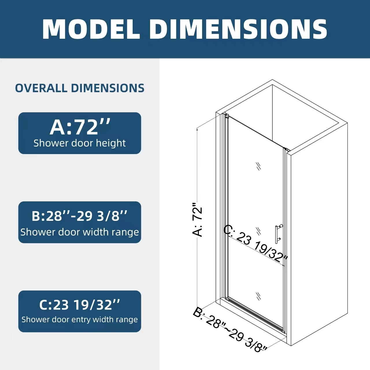 1 3 8" Adjustment,Universal Pivot Shower Door, Open Outside, With 1 4" Tempered Glass Chrome Aluminium Alloy