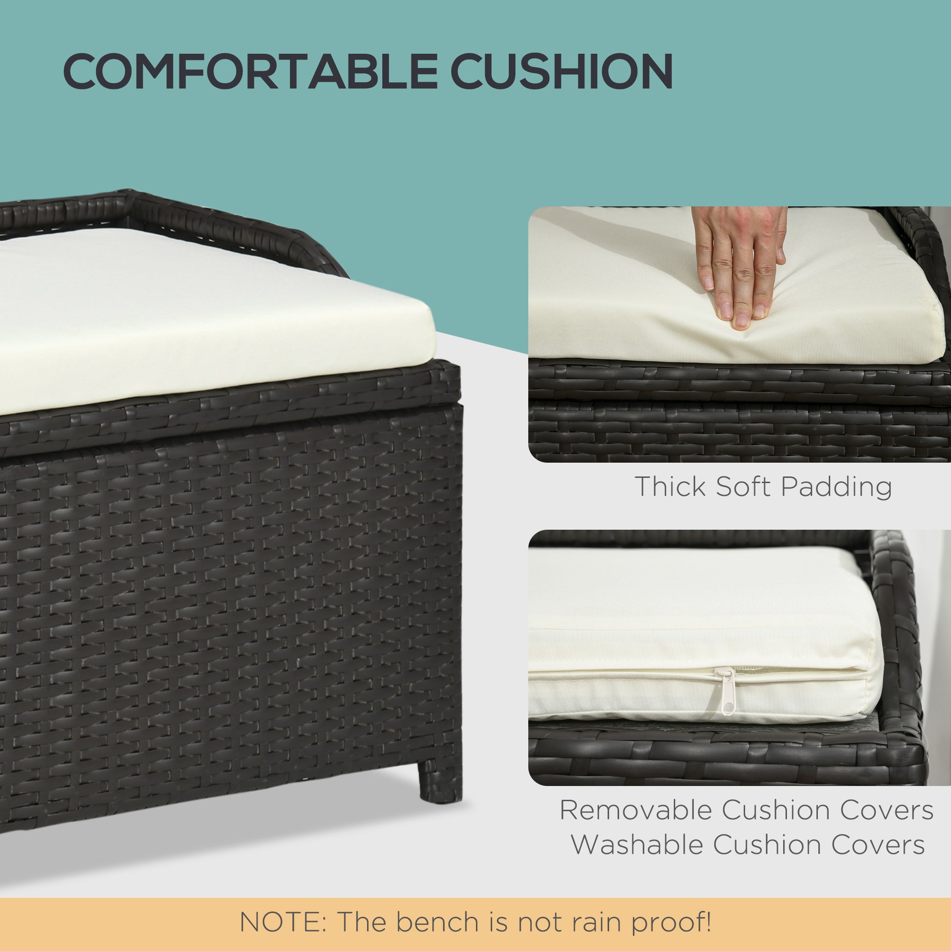 Outsunny Outdoor Wicker Storage Bench Deck Box, Pe Rattan Patio Furniture Pool Container Storage Bin With Interior Waterproof Bag And Comfortable Cushion, Cream White Cream White Aluminum