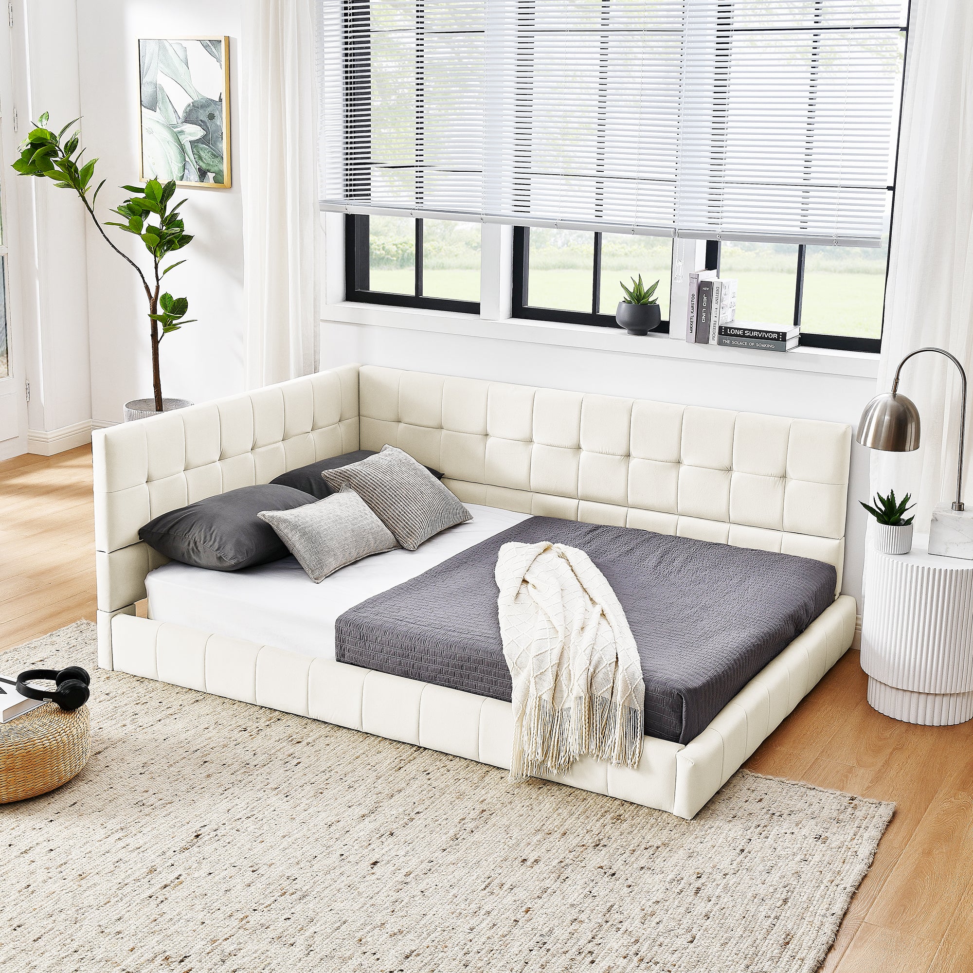 Full Size Upholstered Tufted Bed Frame, Sofa Bed Frame With Comfortable Backrest And Armrests, Full Size Bed For Bedroom, Living Room,Velvet, Beige 80.5''*59''*30.5'' Box Spring Not Required Full Beige Composite Bedroom Eucalyptus Bed Frame Foam Velvet