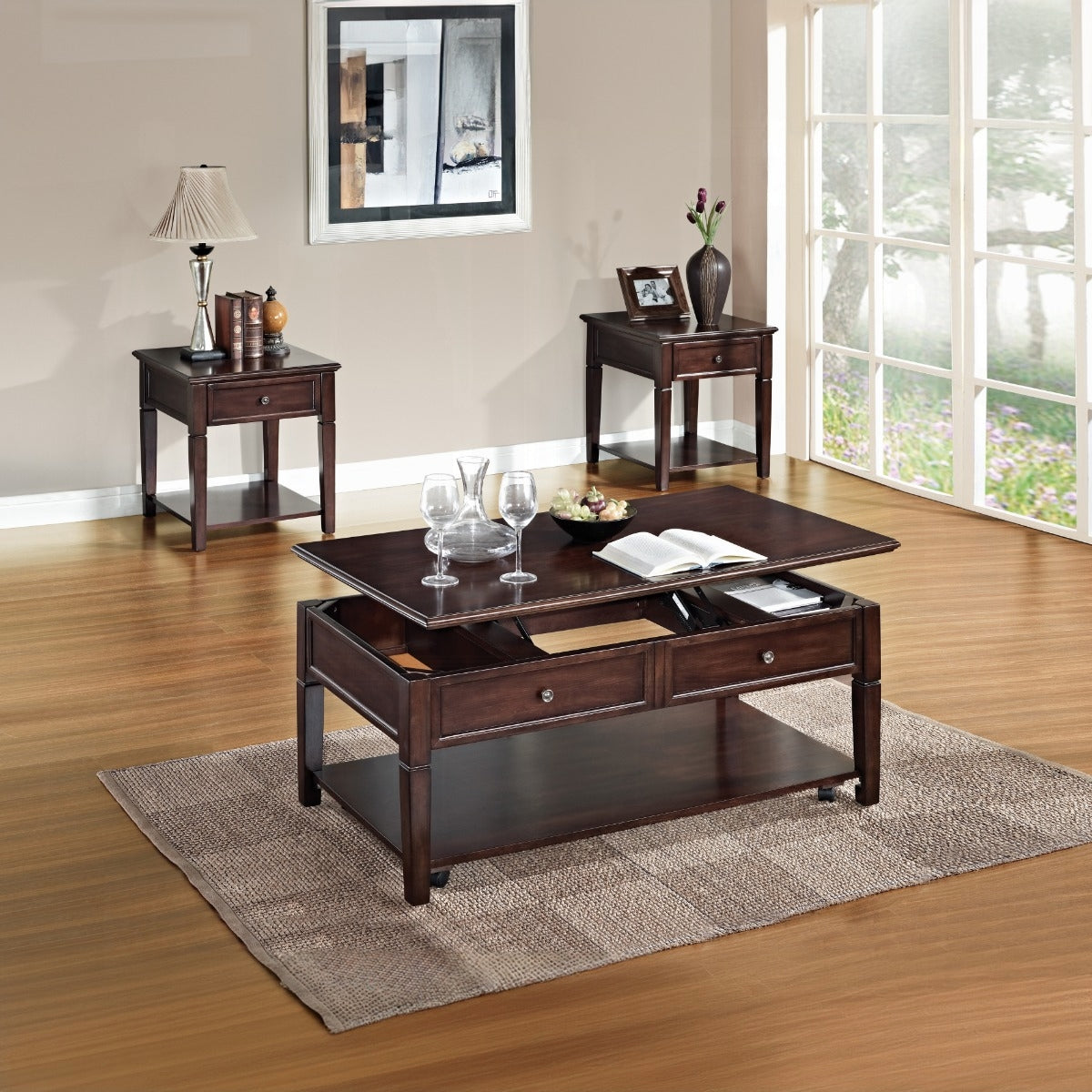 Walnut Coffee Table With Lift Top Walnut Primary Living Space Transitional Drawers Rectangular Particle Board Mdf