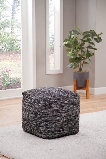 Omari Square Handwoven Woolen Pouf Black Black Fabric