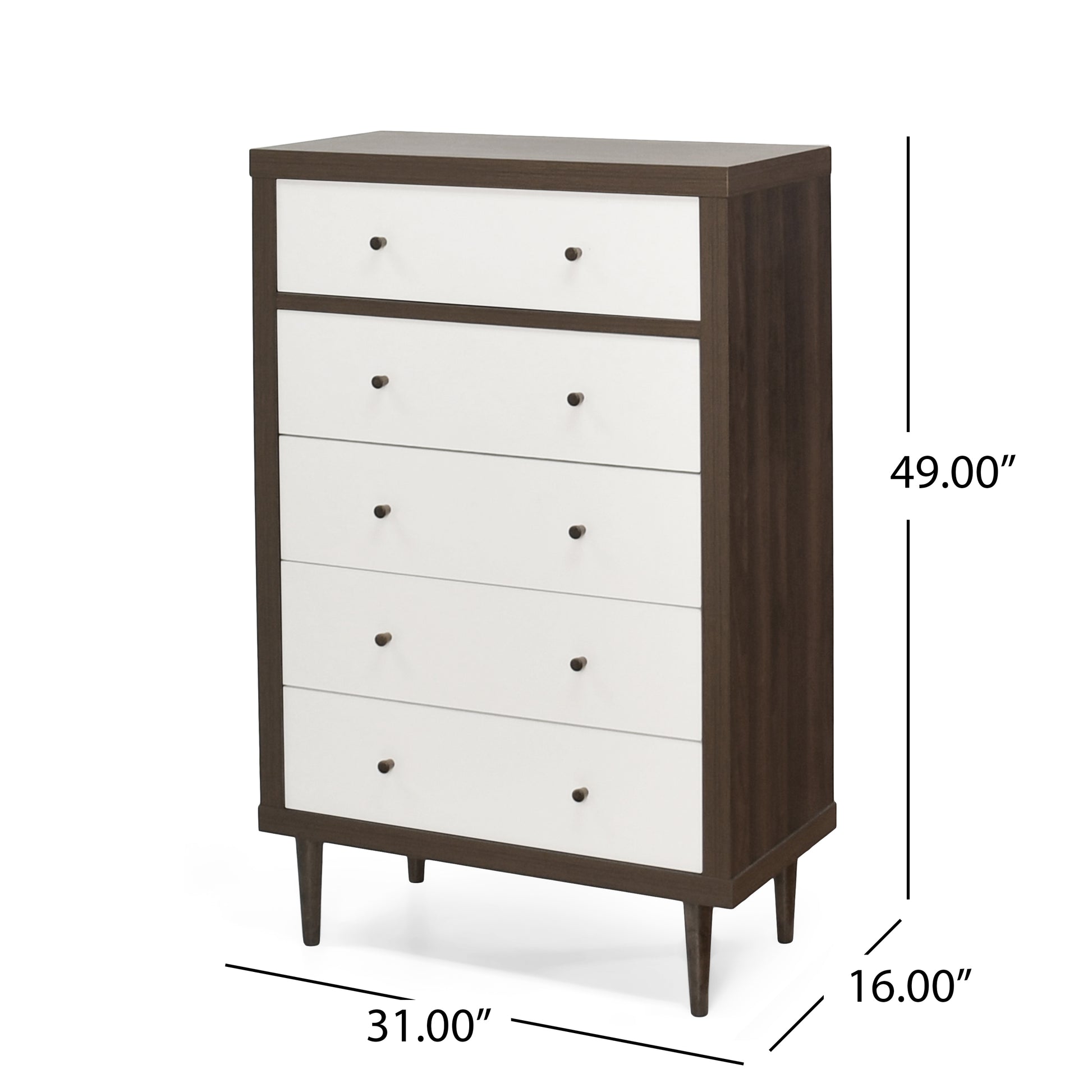 Nordic 5 Drawer Chest Walnut Mdf