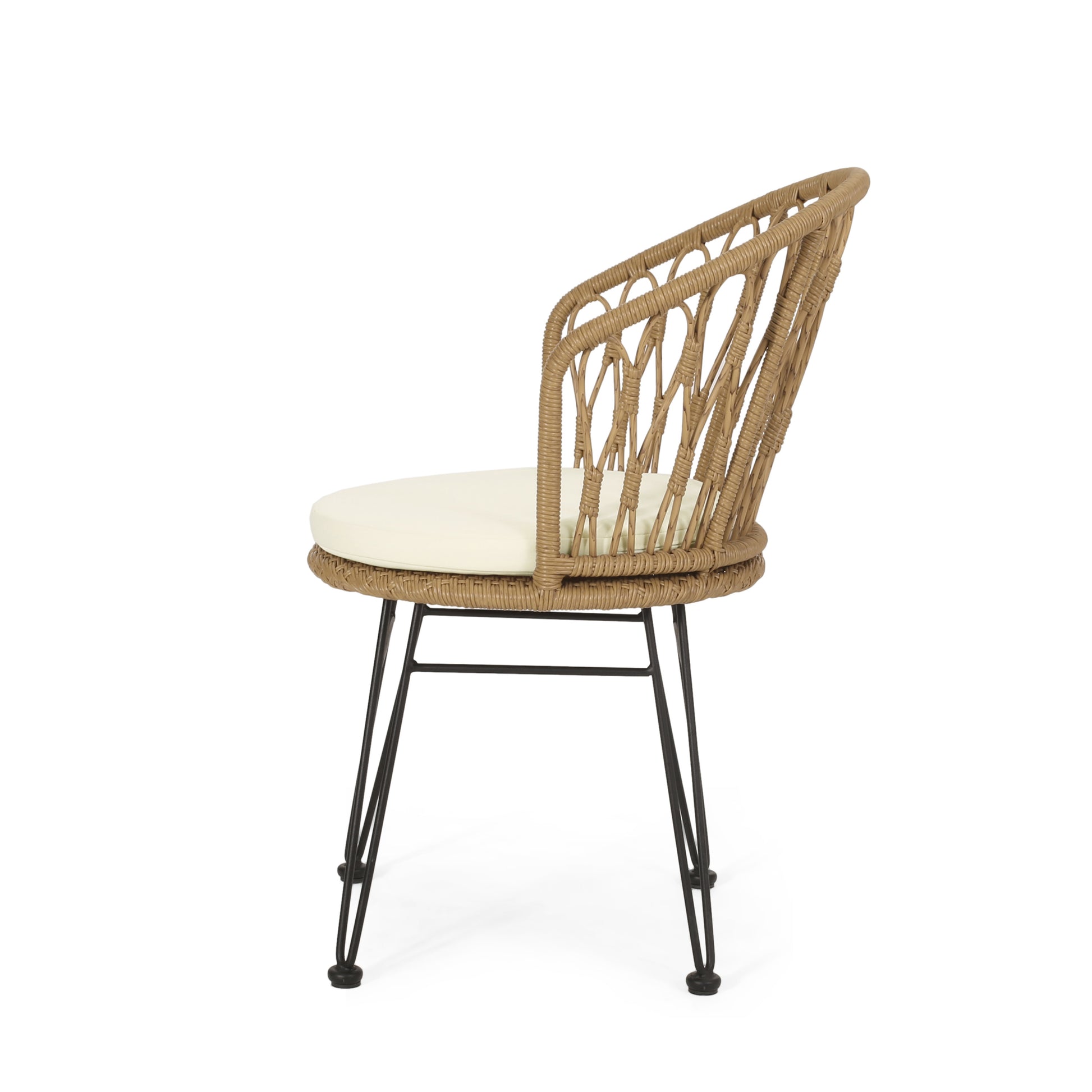 Tavon Chair,2Pcs With 2 Cushions Light Brown Foam Pe Rattan Iron