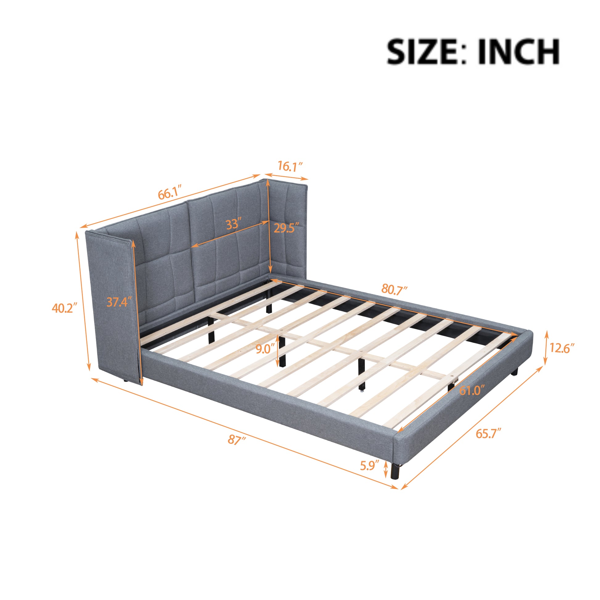 Queen Size Upholstered Platform Bed With Led Lights And U Shaped Headboard, Linen Fabric, Gray Queen Gray Wood Metal