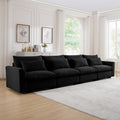 4 Seater Deep Seat Couches For Living Room, Comfy Black Corduroy Sofas For Living Room Modern With 4 Waist Pillows Black Corduroy 4 Seat