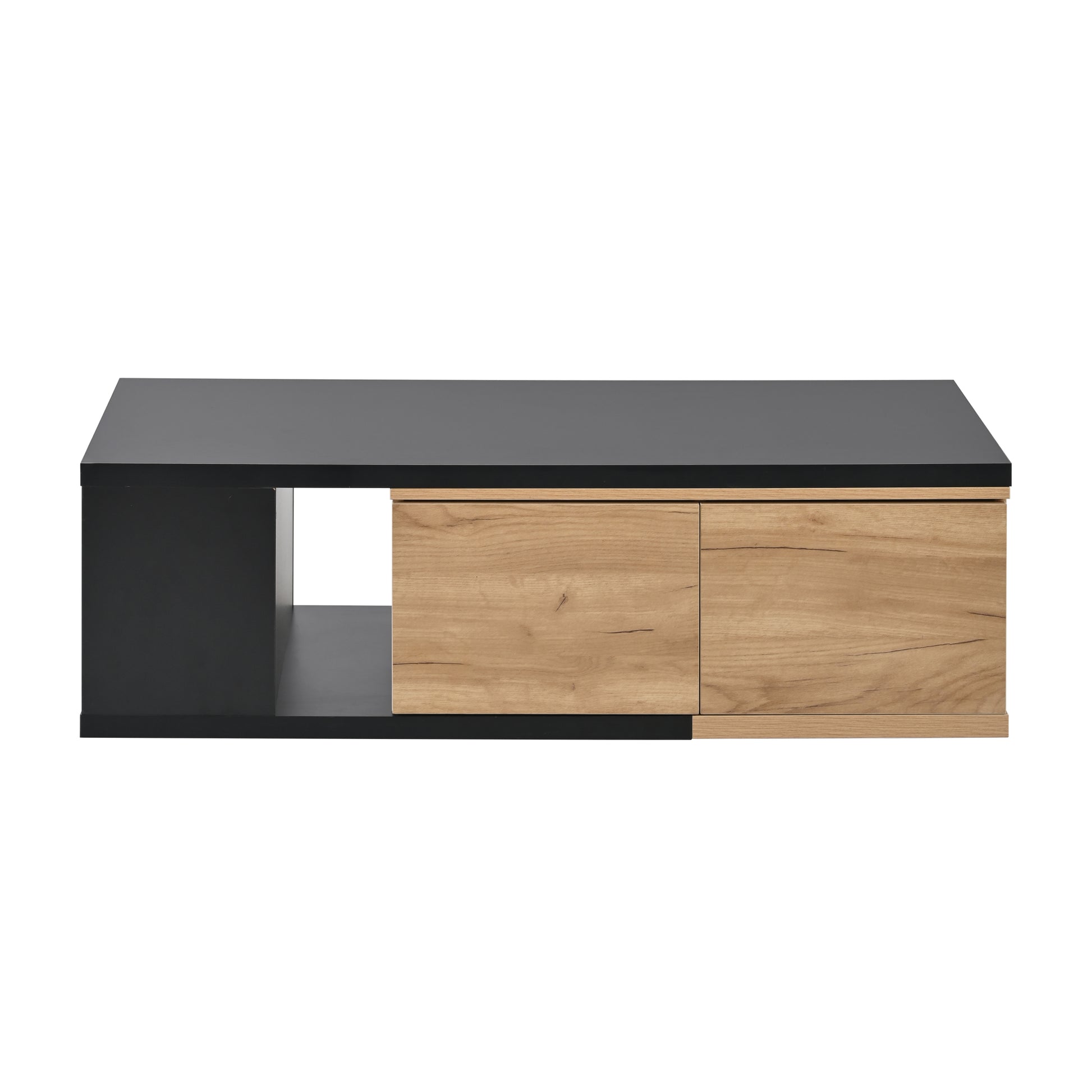 47.2'' 57''W Extendable Coffee Table With 2 Storage Drawers, Dual Tone Wood Center Table With Extendable Sliding Tabletop, Multi Functional Hidden Storage Sofa Table For Living Room, Black Black Primary Living Space Drawers Rectangular Particle Board Mdf