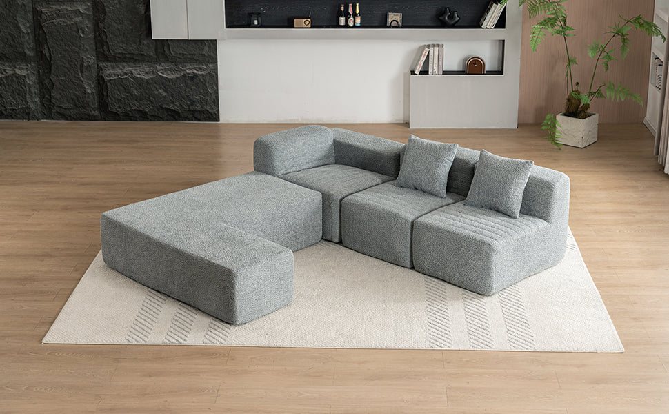 116.5" Sectional Sofa Full Compressed Sofa Couch Free Combined Sofa For Living Room, Grey Grey Foam Polyester 4 Seat