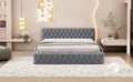 Queen Size Velvet Upholstered Platform Bed, With Luxurious Diamond Grid Headboard,Gray Queen Gray Plywood