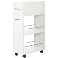 Homcom 3 Tier Slim Storage Cart, Rolling Narrow Kitchen Cart On Wheels For Small Place, Slide Out Side Utility Cart For Bathroom, Laundry White Particle Board