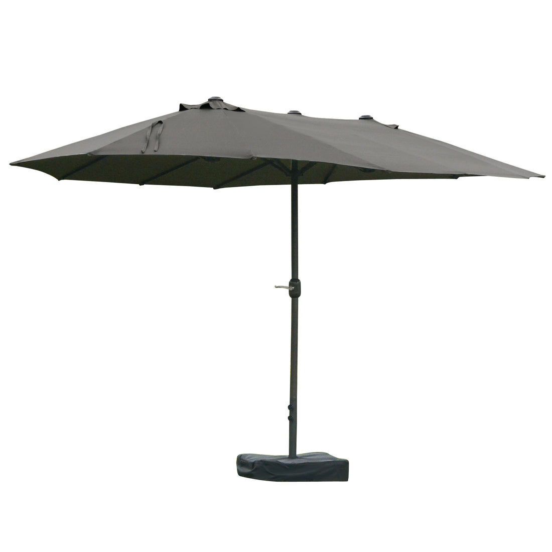 Outsunny Patio Umbrella 15' Steel Rectangular Outdoor Double Sided Market With Base, Sun Protection & Easy Crank For Deck Pool Patio, Dark Gray Grey Steel