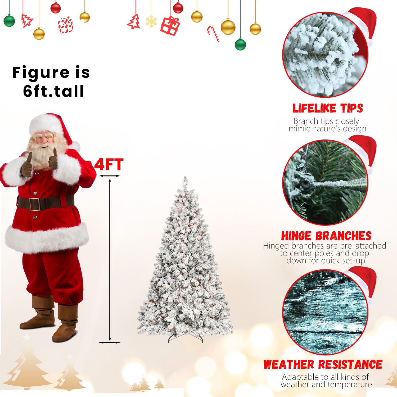 8Ft Snow Flocked Artificial Christmas Tree With Pine Cones, Prelit Xmas Trees, Hinged Easy Assembly & Reinforced Metal Base Ideal For Indoor & Outdoor Festive Decorations White Polyvinyl Chloride