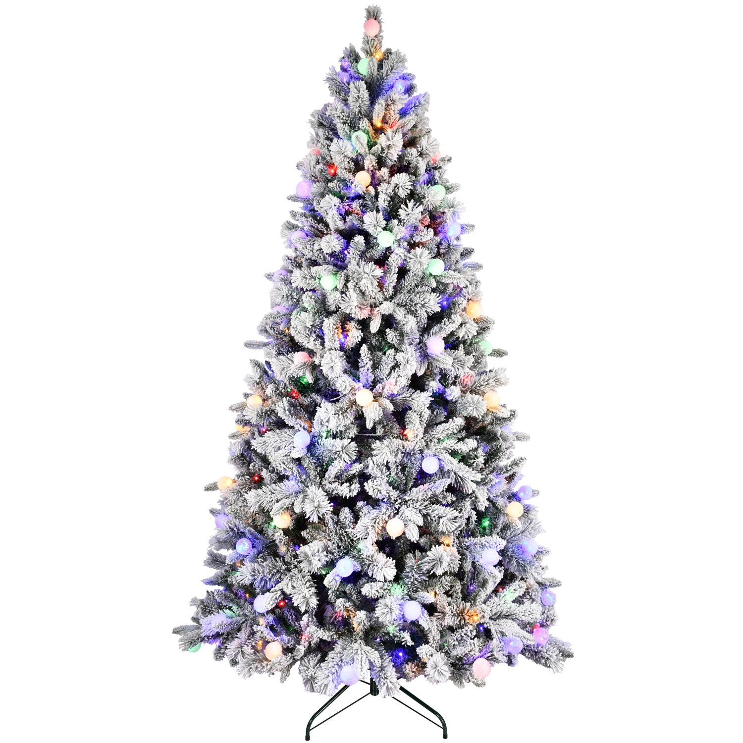 7.5Ft Pe Pvc Pine Mixed Christmas Tree With Colorful Warm Light 10 Function Led, Memory Wire & Easy Power Technology Green,White Polyethylene