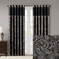 Jacquard Curtain Panel Pair 2 Pcs Window Panels Black Polyester