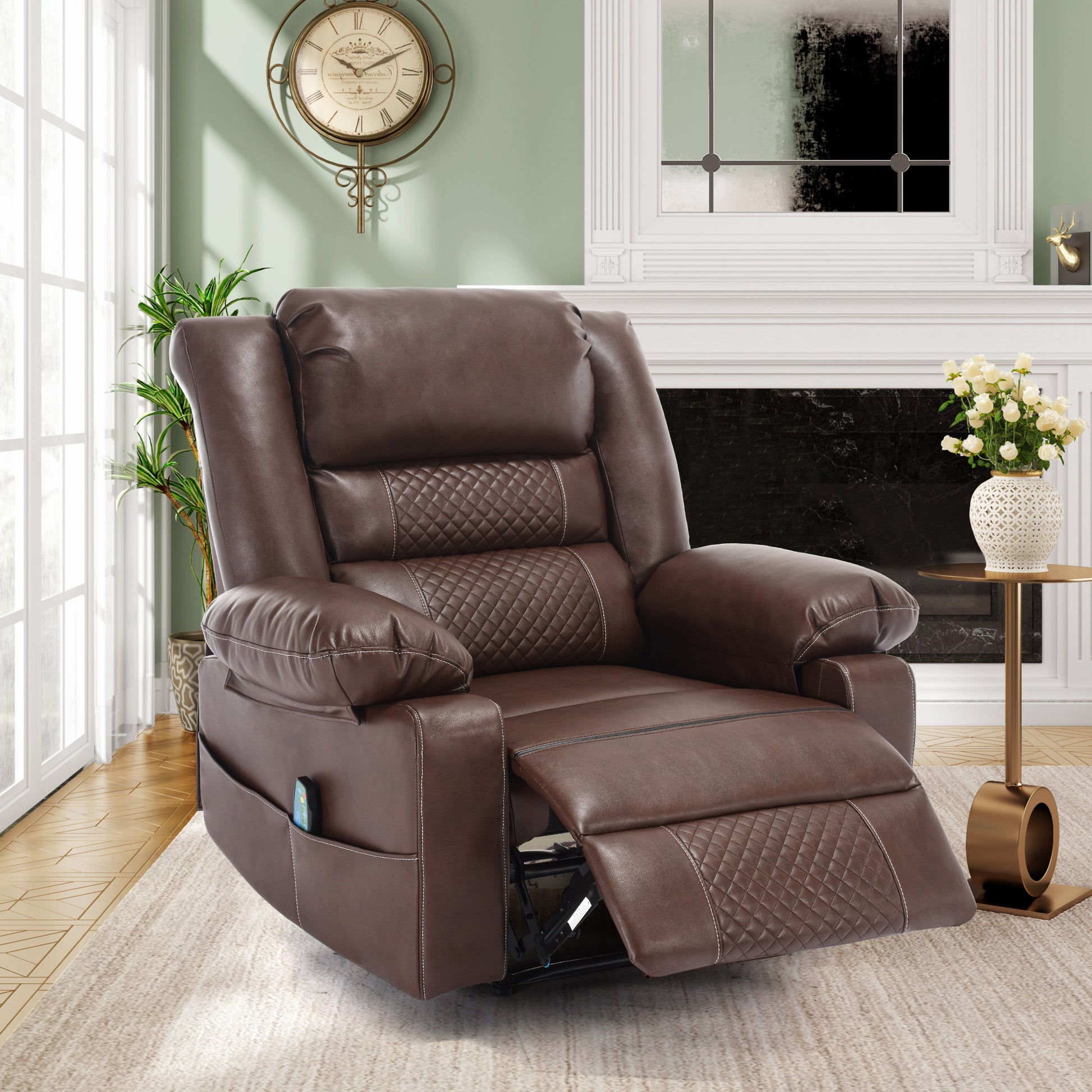 Leather Massage Recliner Chair Manual Living Room Reclining Sofa Brown