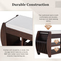 Retro Multifunctional Storage Bench With Cushion And Curved Side Panel For Entrance And Living Room Espresso Espresso Mdf