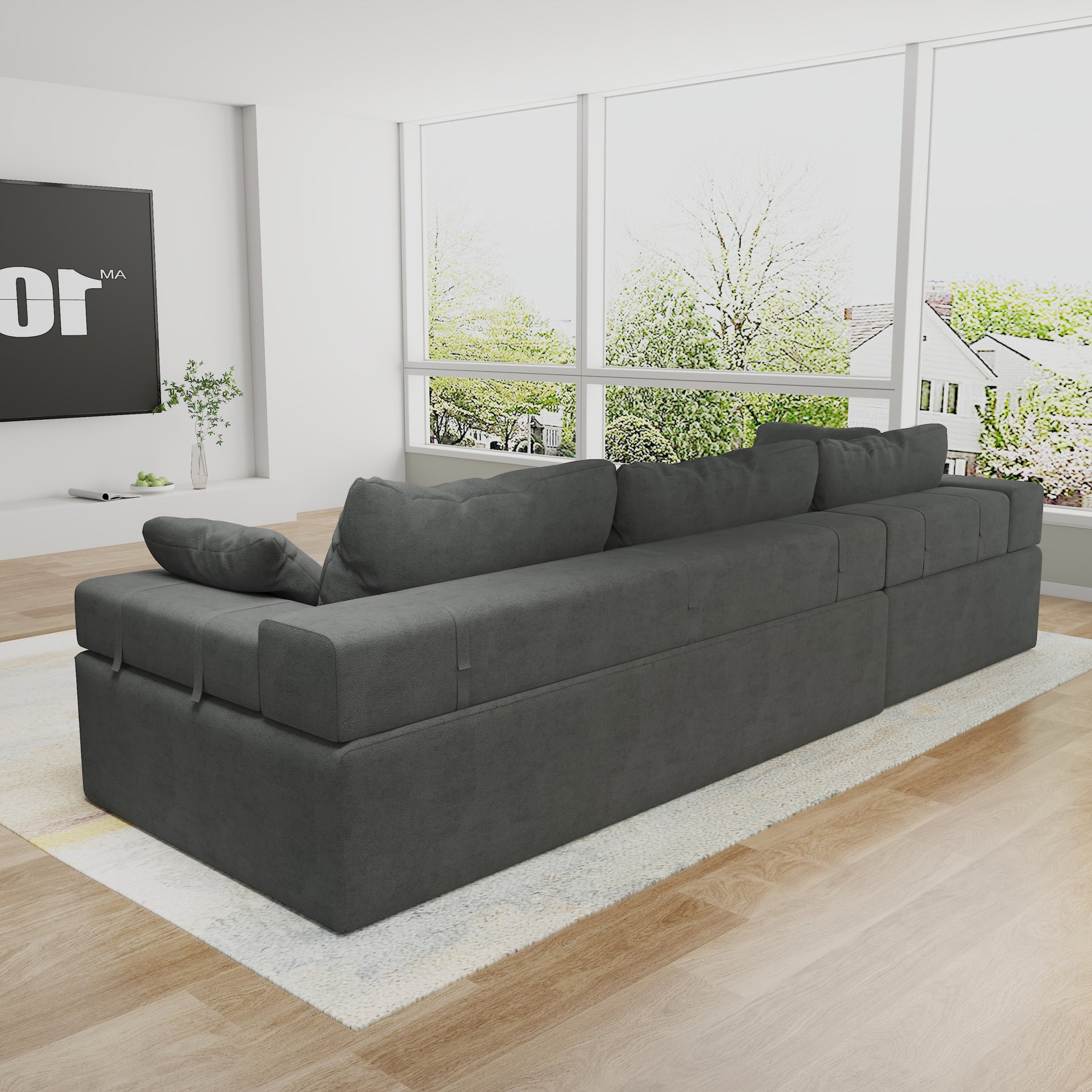 Modern Upholstered Sectional Sofa Couch Set,Modular 108" L Shaped Sectional Living Room Sofa Set With 6 Pillows,Free Combination Sofa Couch For Living Room,Bedroom Left Chaise Grey Foam Chenille 3 Seat