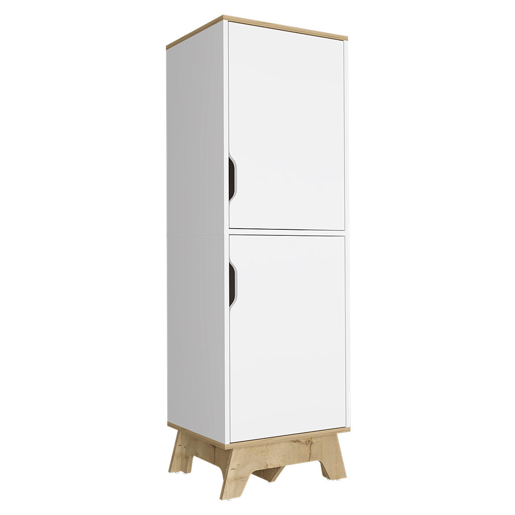 Multistorage Cabinet 59" H, Two Doors, Four Internal Shelves, Light Oak White Multicolor Particle Board Particle Board