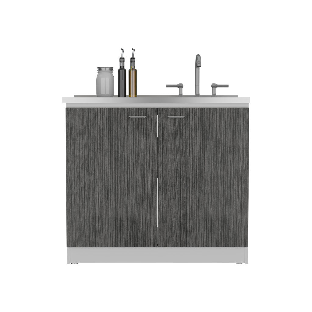 Freestanding Sink, Double Door Cabinet, Two Shelves, White Smokey Oak Multicolor Solid Wood Mdf Engineered Wood