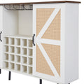 White Faux Rattan Barn Door Wine Cabinet With Wine Rack And Wine Glass Rack, Double Door Design With Removable Shelves, Rustic Wood Storage Cabinet White Walnut Particle Board Mdf