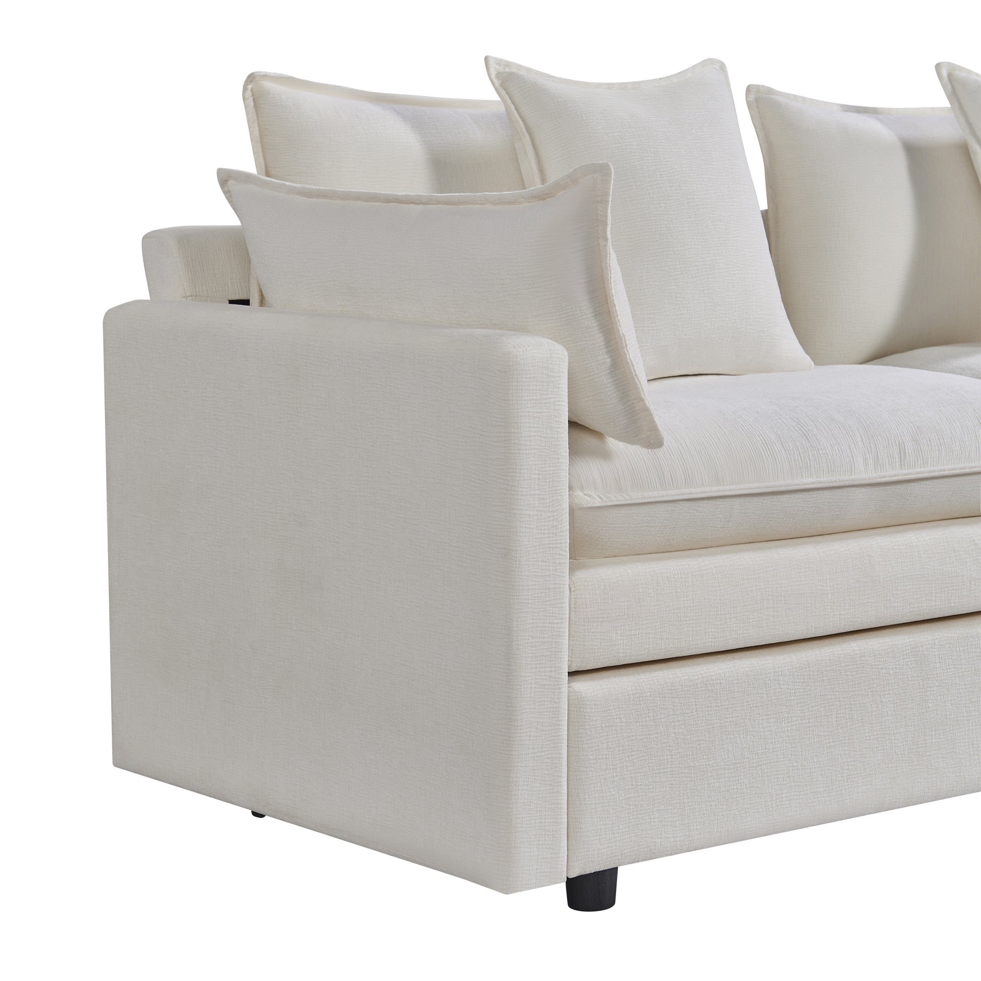 108.66"Modern Chenille L Shaped Sectional Sofa With Convertible Chaise, Comfy Cloud Couch Deep Sectional Sofa With Ottomans For Living Room White Wood Foam Chenille 3 Seat