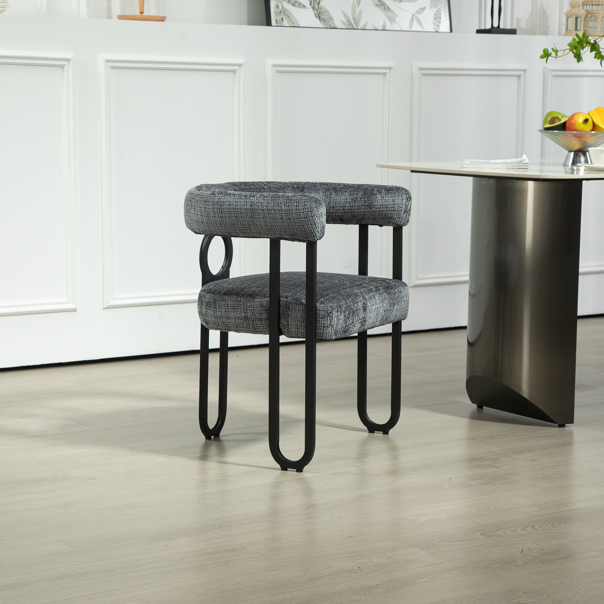 Coolmore Contemporary Designed Chenille Fabric Upholstered Accent Dining Chair Barrel Side Chairs Kitchen Armchair For Living Room Set Of 1 Gray Chenille Gray Primary Living Space Foam Chenille