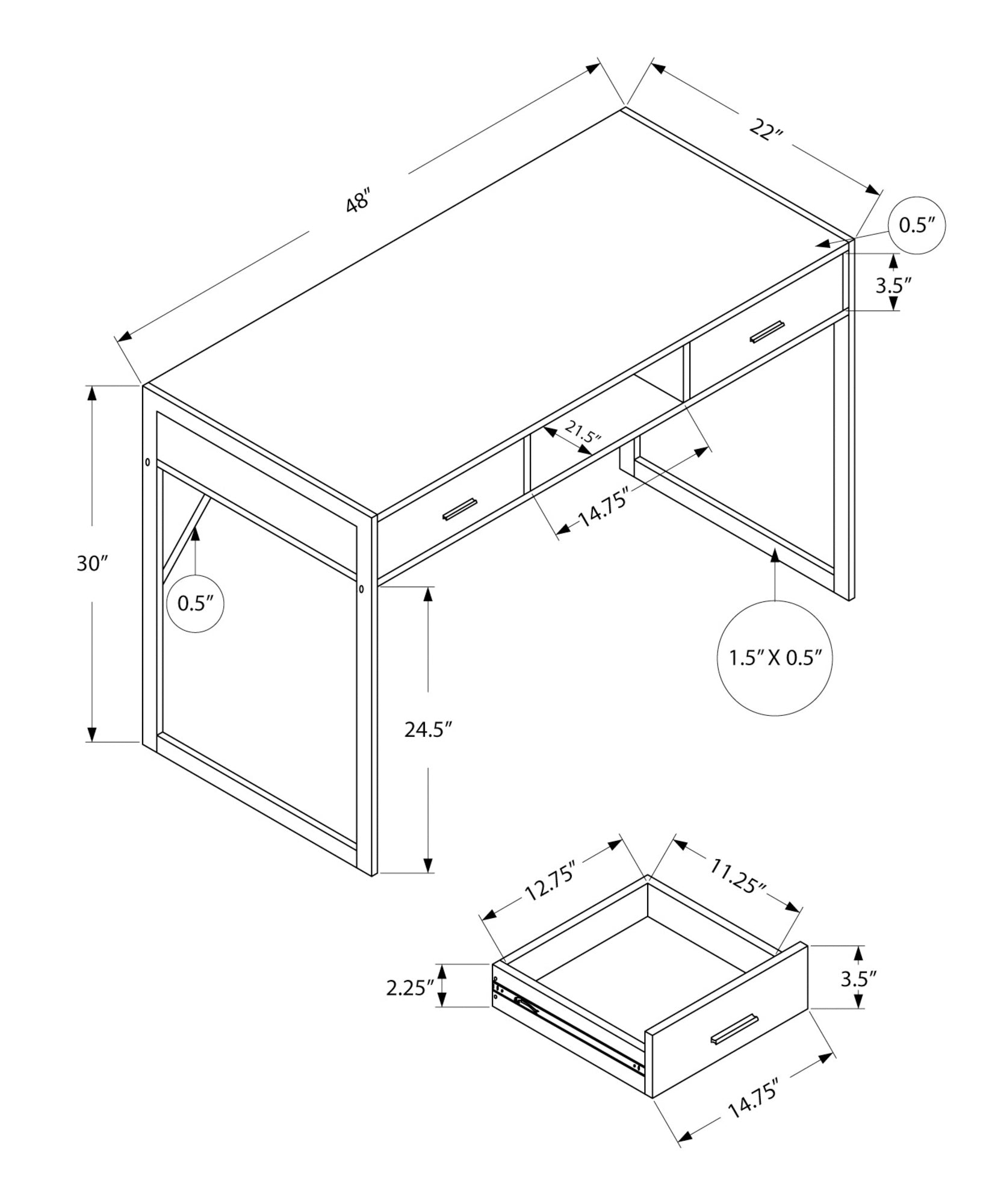 Computer Desk, Home Office, Laptop, Storage Drawers, 48"L, Work, White Laminate, Grey Metal, Contemporary, Modern White Mdf