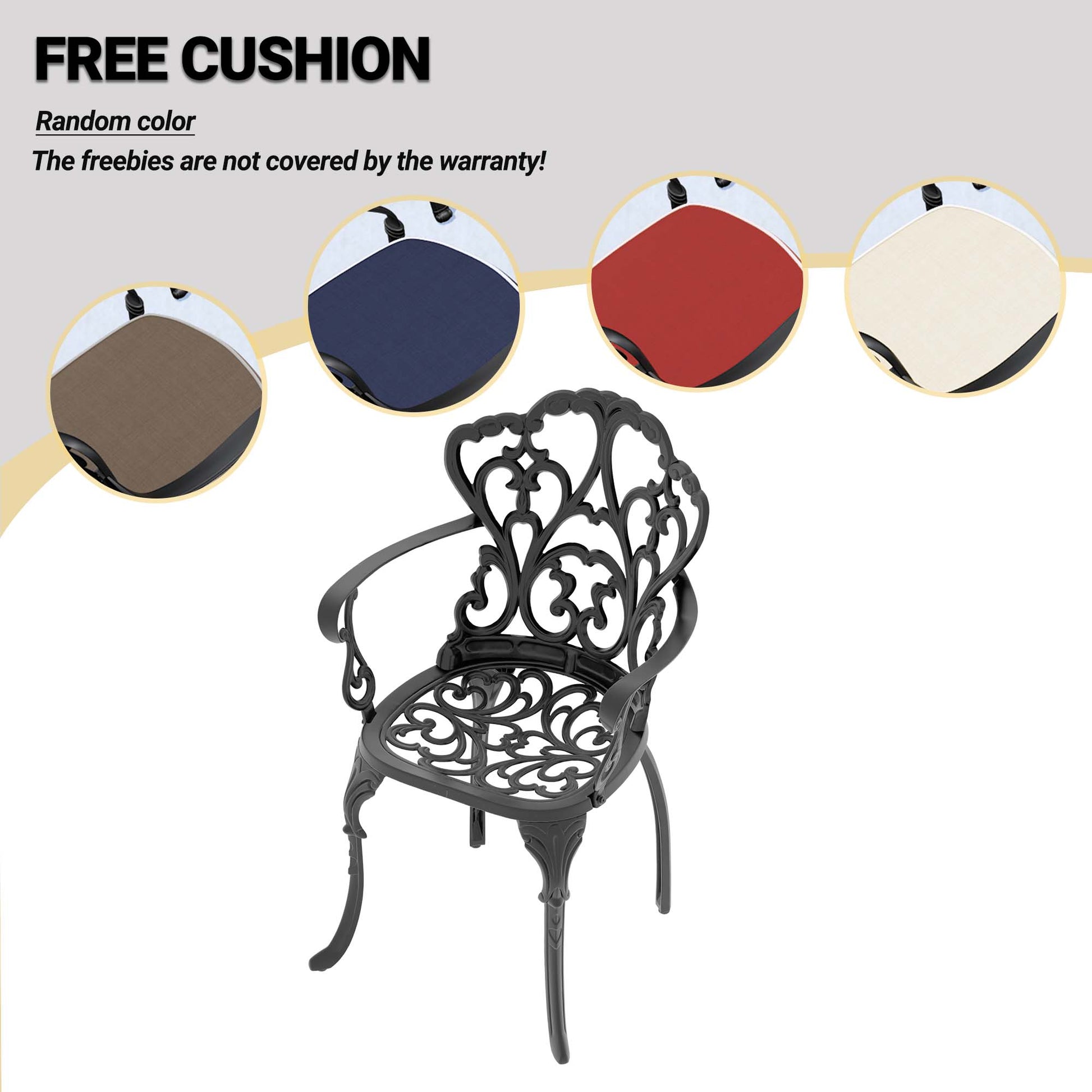 Cushions In Random Colors 7 Piece Set Of Cast Aluminum Patio Furniture With Cushions Yes Dining Set Black Seats 6 Weather Resistant Frame Water Resistant Cushion Garden & Outdoor Complete Patio Sets Aluminium